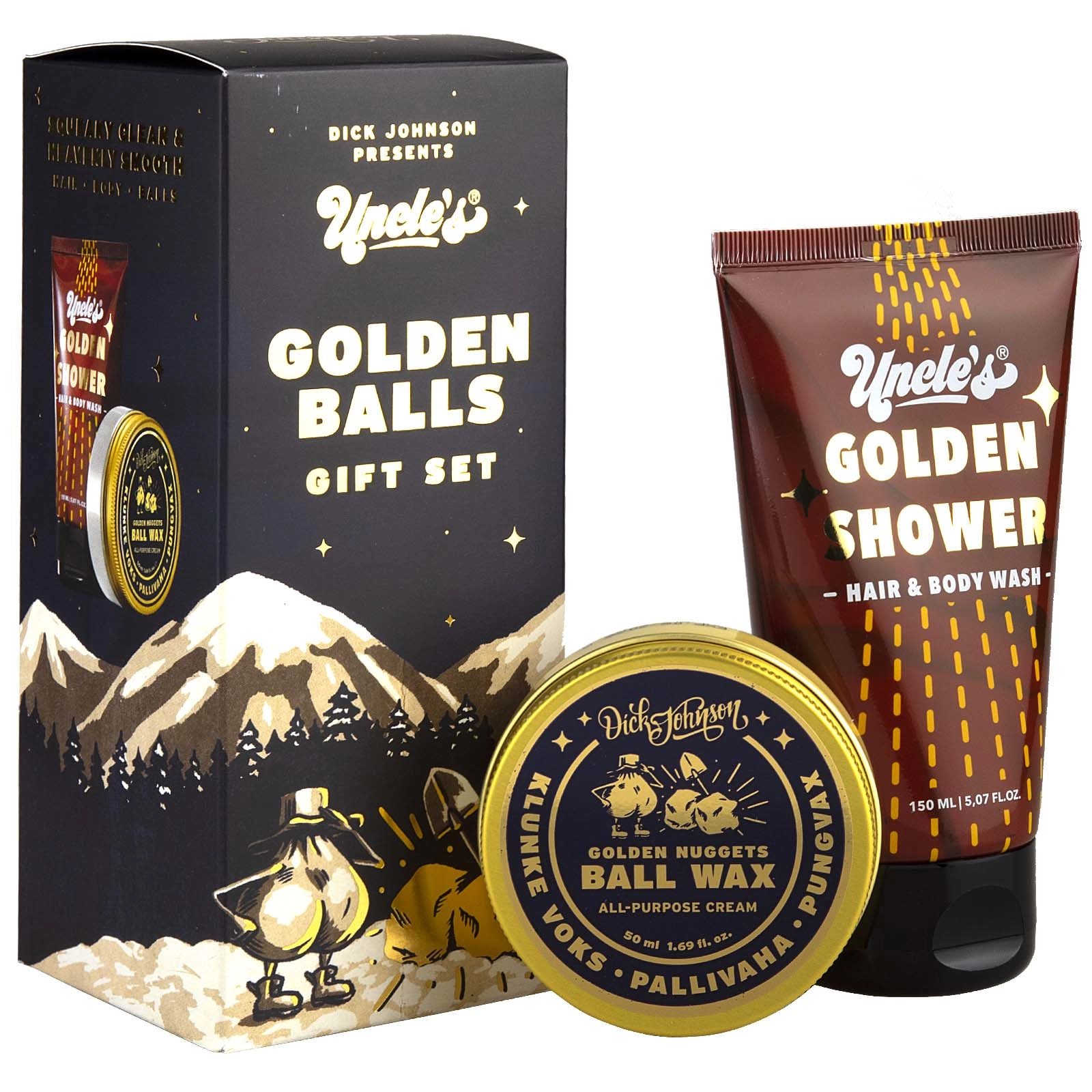 Dick Johnson Golden Balls Gift Set sada s pánským intimním deodorantem a sprchovým gelem